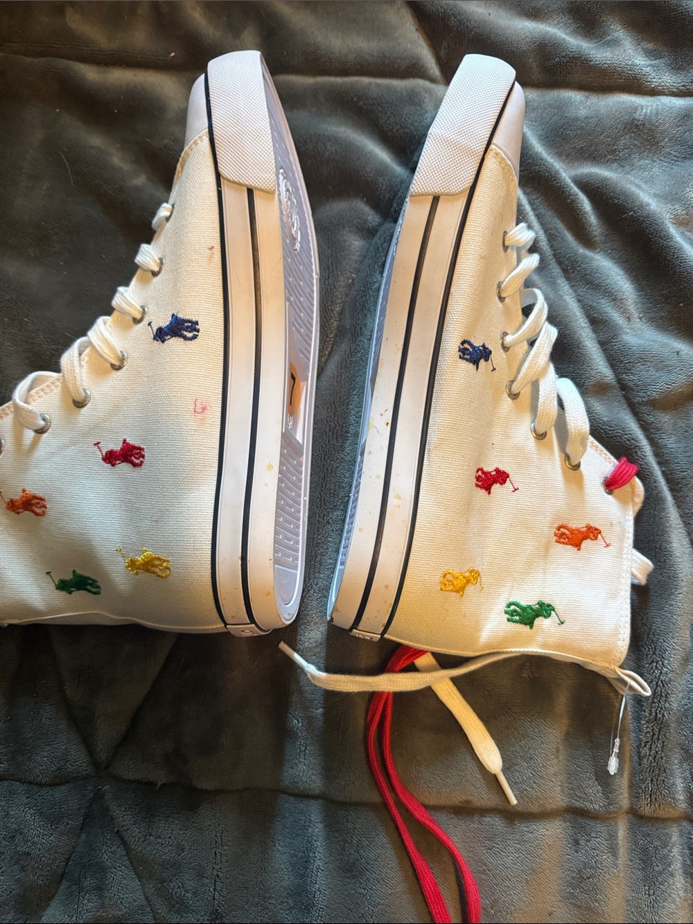 Polo by Ralph Lauren White High-Top Sneakers with Rainbow Pony Embroidery